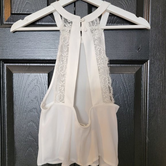 FOREVER 21 White Sheer Halter Cropped Blouse Sleeveless Halter Top Size S - Picture 7 of 12